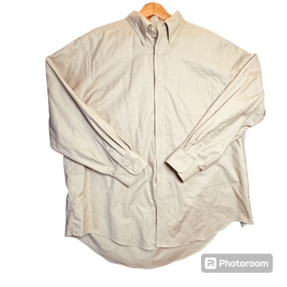 LANDS END Tan Men’s LONG Sleeved OXFORD Shirt (Neck 17.5,Chest 34) Cotton/Poly